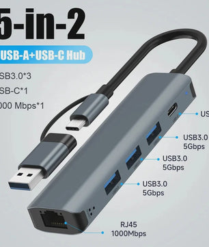 USB-C Hub Multiport Adapter met Gigabit Ethernet RJ45 1000Mbps & 3x USB 3.0 voor MacBook Pro/Air