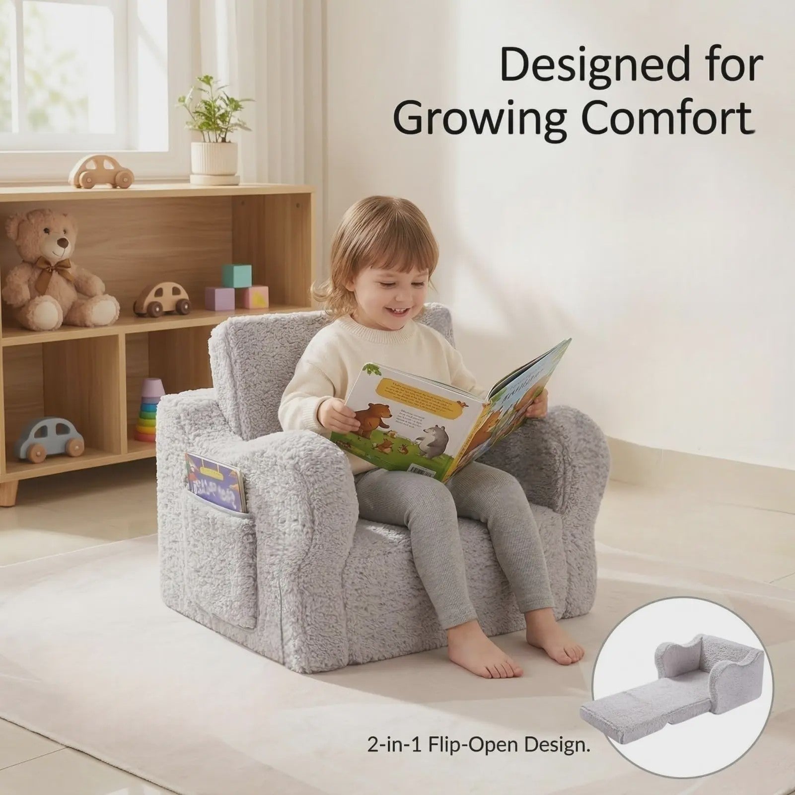 Comfortabele Kinderbank 2-in-1: Uitklapbare Speelstoel met Zachte Sherpa Coating