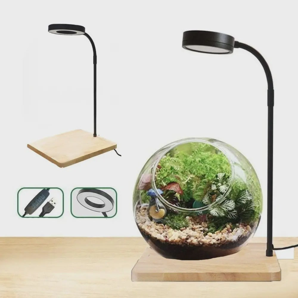 Verstelbare 10W LED Aquarium Lamp met Houten Basis & USB - Ideaal voor Landschapsverlichting