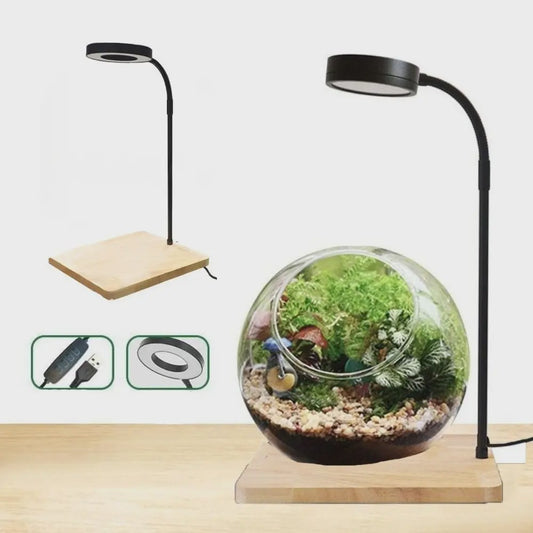 Verstelbare 10W LED Aquarium Lamp met Houten Basis & USB - Ideaal voor Landschapsverlichting