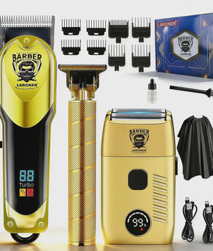 LARGNER 3-in-1 Professionele Barbershop Set: Trimmer, Scheerapparaat & Opzetkammen