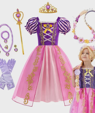 Prinsessenjurk Rapunzel voor Meisjes - Paars met Pofmouwen | Verkleedjurk & Feestjurk