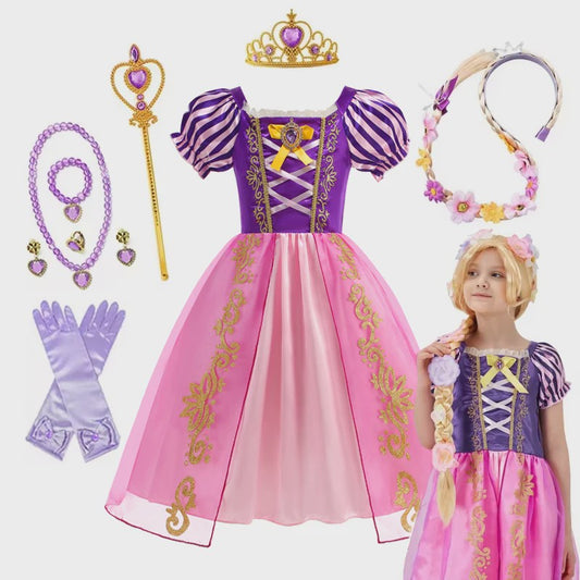 Prinsessenjurk Rapunzel voor Meisjes - Paars met Pofmouwen | Verkleedjurk & Feestjurk