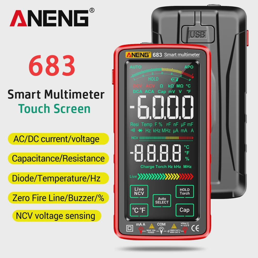 ANENG 683 Slimme Touchscreen Multimeter - Oplaadbaar, 6000 Counts, AC/DC