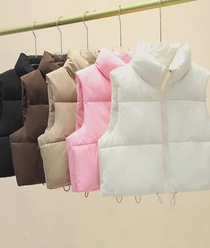 Dames Mouwloos Winter Vest - Warm & Stijlvol Gevuld Kort Jasje met Opstaande Kraag
