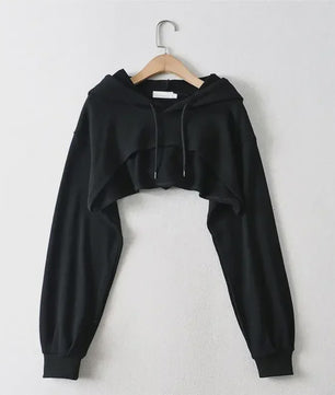 Unieke Dames Crop Hoodie met Lange Mouwen - Y2k Stijl & Persoonlijkheid