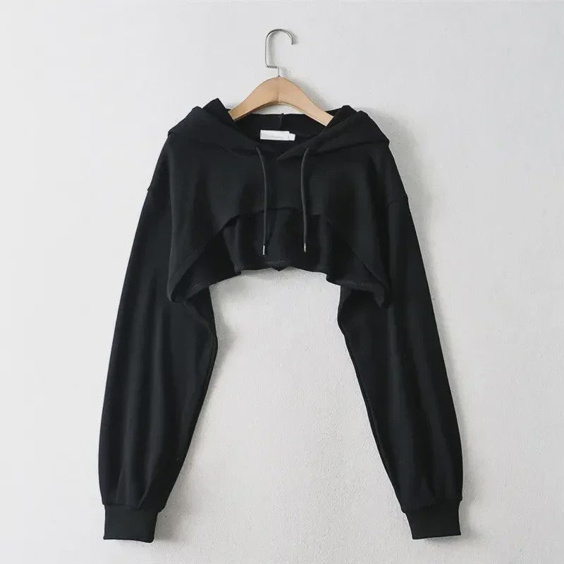 Unieke Dames Crop Hoodie met Lange Mouwen - Y2k Stijl & Persoonlijkheid