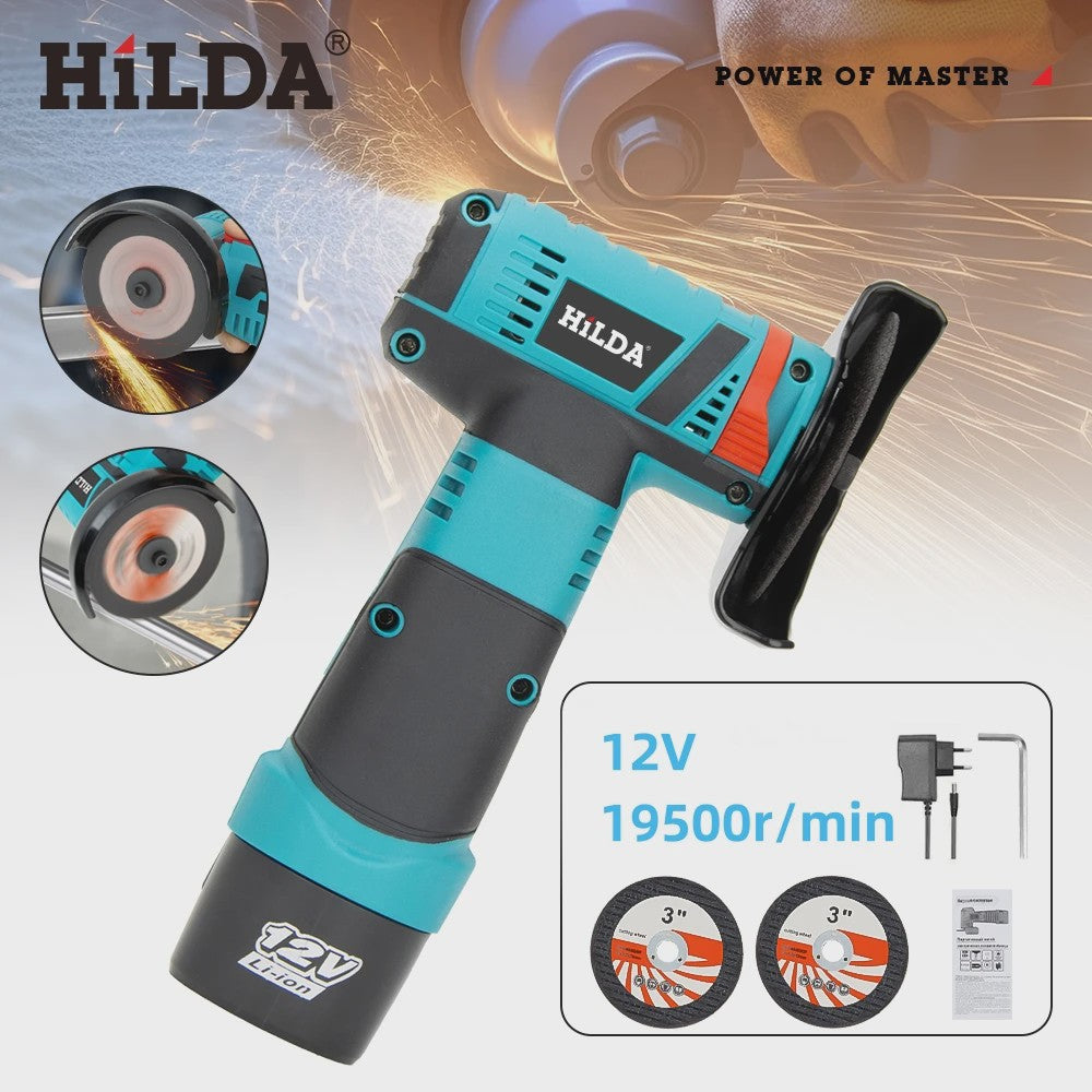 HILDA 12V Mini Haakse Slijper - Draadloos, Oplaadbaar voor Slijpen, Polijsten & Schuren