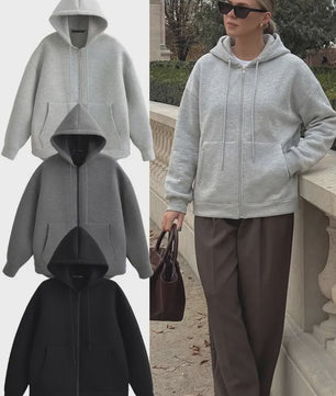 Casual Dames Hoodie met Rits, Capuchon en Grote Zakken - Comfortabele Lange Mouwen Jas
