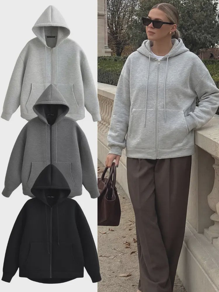 Casual Dames Hoodie met Rits, Capuchon en Grote Zakken - Comfortabele Lange Mouwen Jas