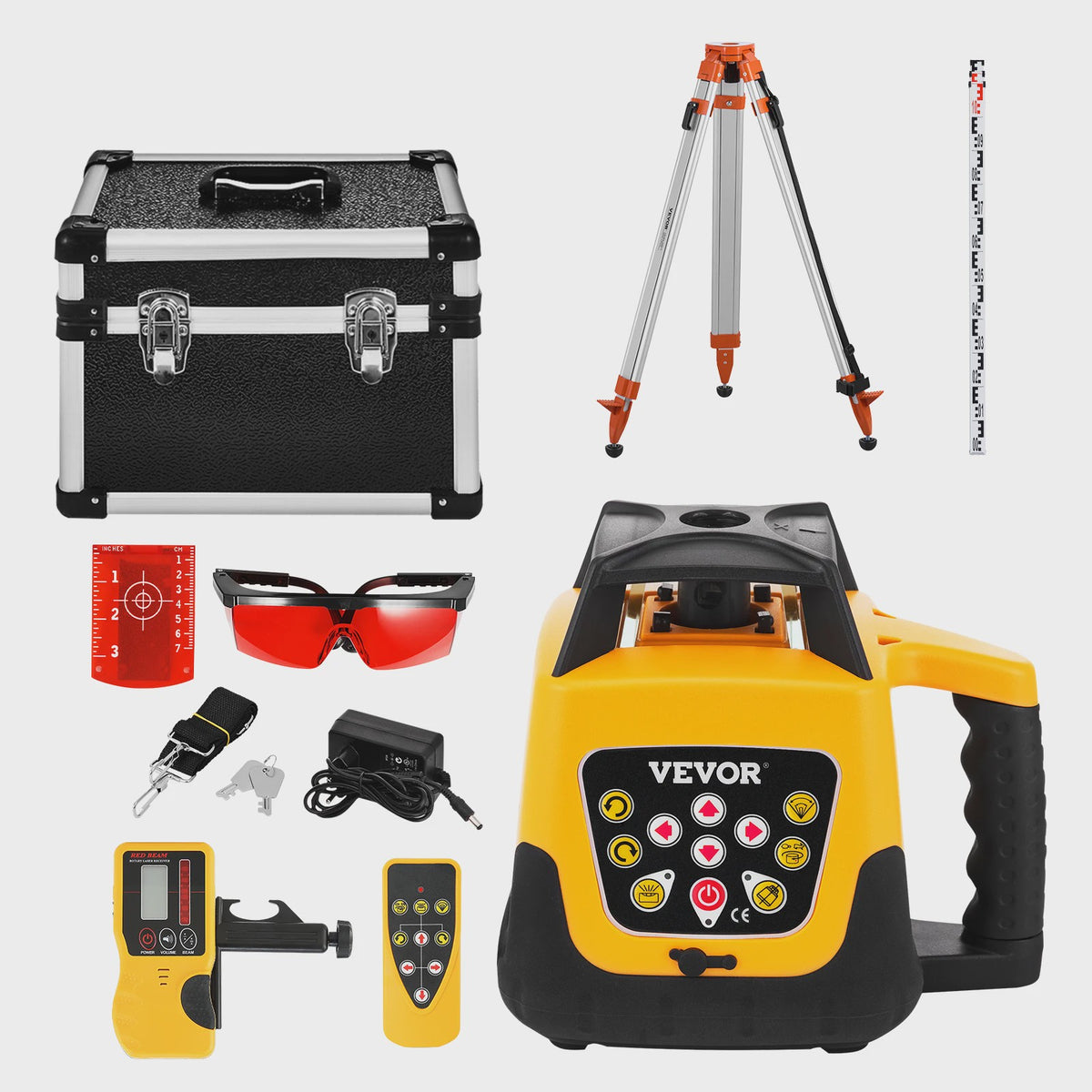 Professionele Roterende Laser Waterpas Set met Statief & Meetlat - Rode/Groene Straal, 300m Bereik, Hellingsfunctie