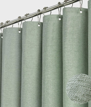 Luxe Linnen Douchegordijn Waterdicht met Zilveren Haken - Dikke Stof