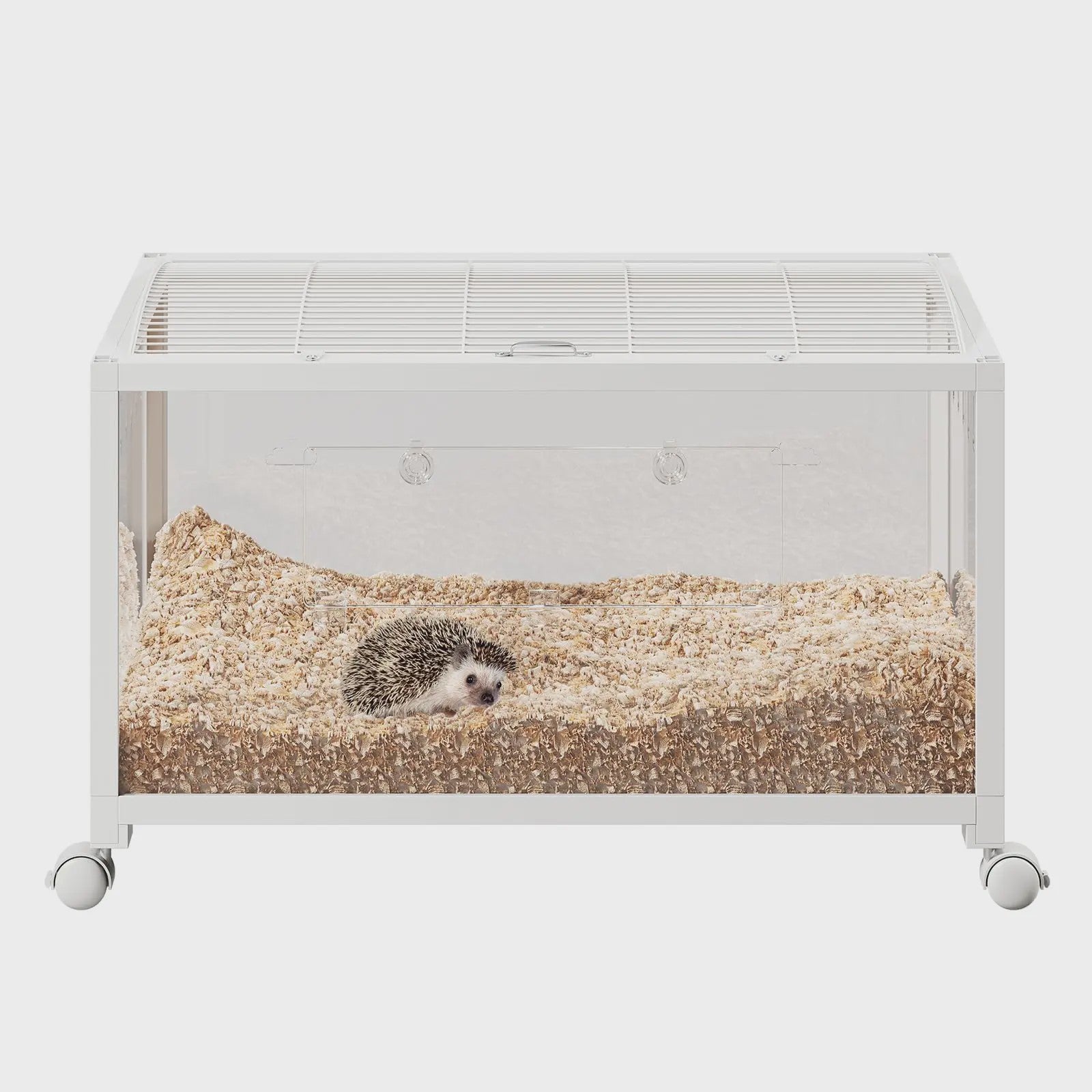 Stapelbare Metalen Knaagdierkooi met Wielen - Acryl Zijkanten, Dubbele Deuren & Grote Ventilatie