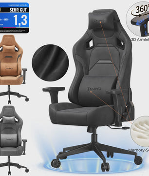 Retro Gaming Stoel van Suède met 3D Armleuningen, Lendesteun & Verstelbare Rugleuning