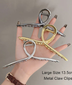 Grote Metalen Klauw Haarclip 13.5cm - Trendy Holle Haarpin voor Dames