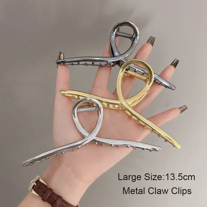 Grote Metalen Klauw Haarclip 13.5cm - Trendy Holle Haarpin voor Dames