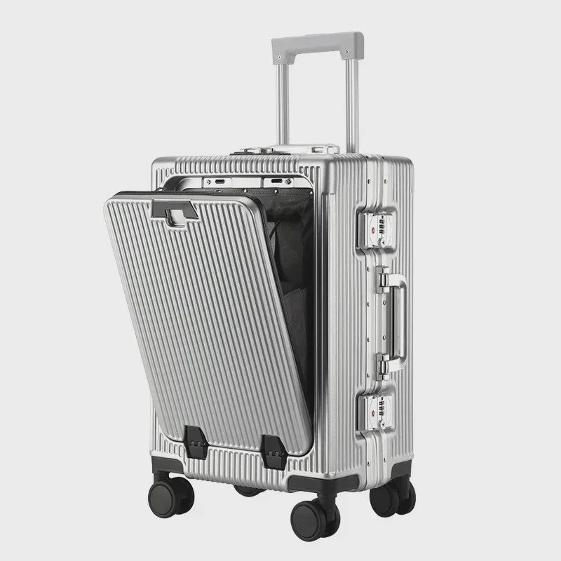 Luxe Rolkoffer met Vooropening, Aluminium Frame & USB-poort - Grote Capaciteit