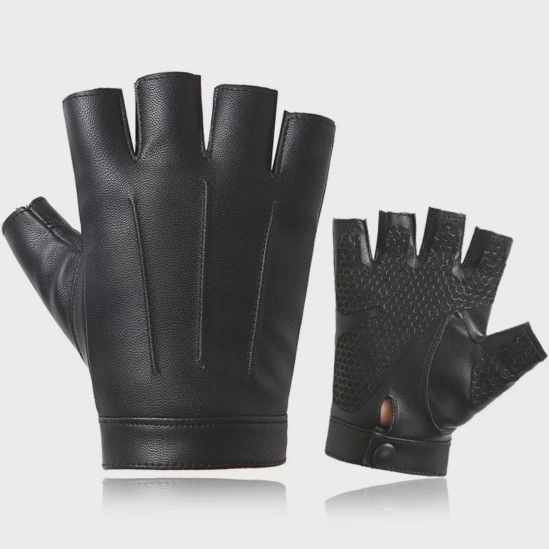 Vingerloze PU Lederen Handschoenen met Anti-slip Laag - Ideaal voor Fietsen, Motorrijden & Outdoor Sport