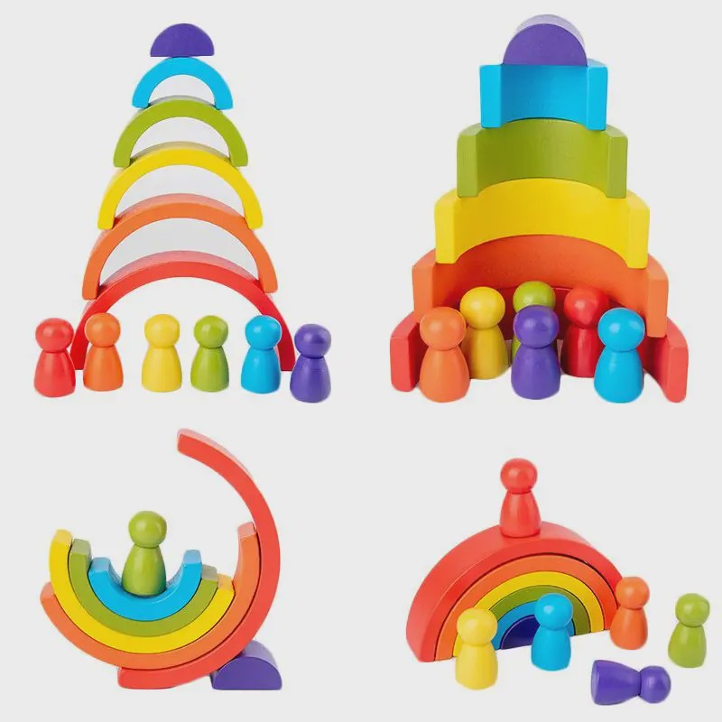 Houten Regenboog Stapel- en Balansspeelgoed - Montessori Educatief Speelgoed voor Kinderen