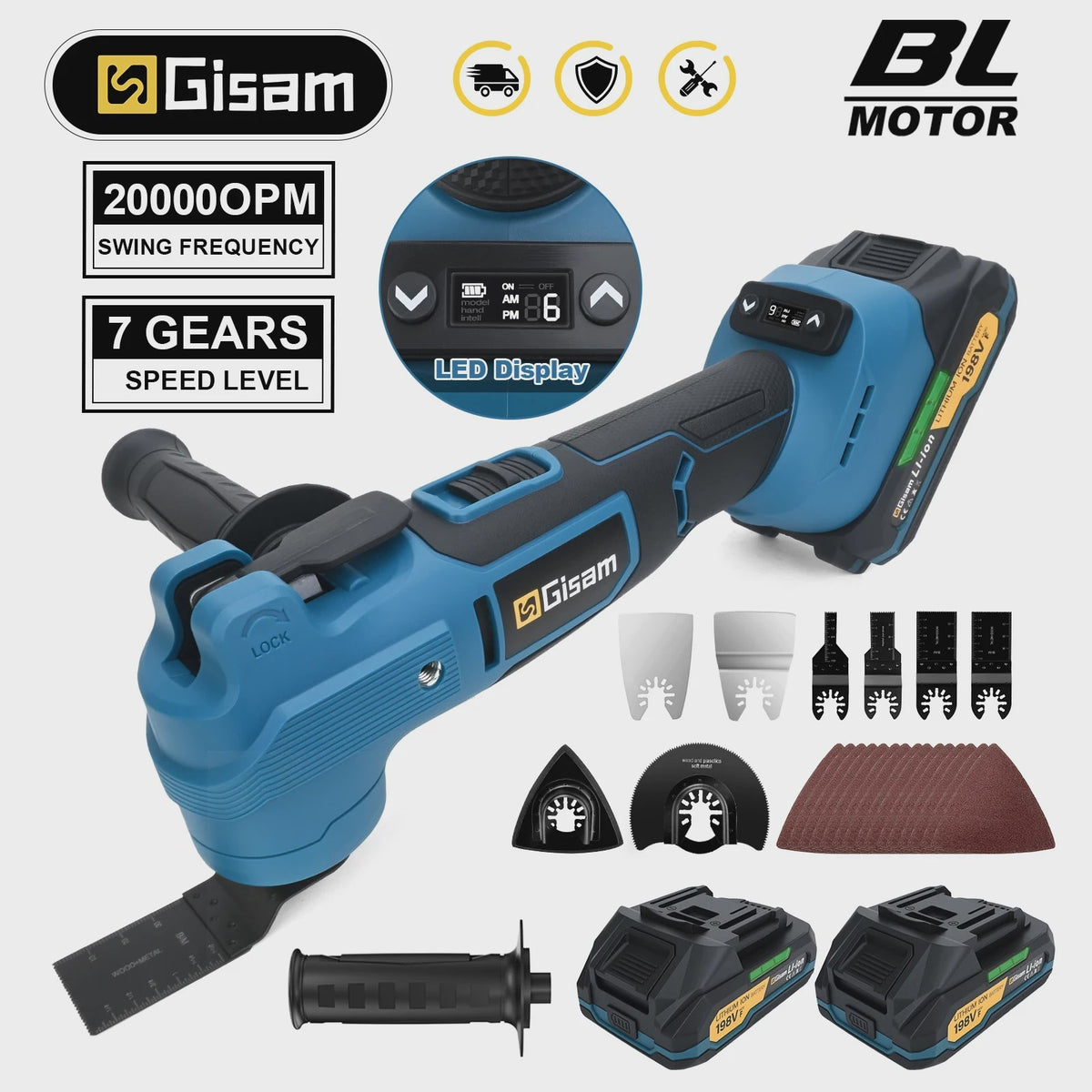 Gisam Multitool 7 Versnellingen Brushless - Oscillerend Gereedschap 20000 OPM