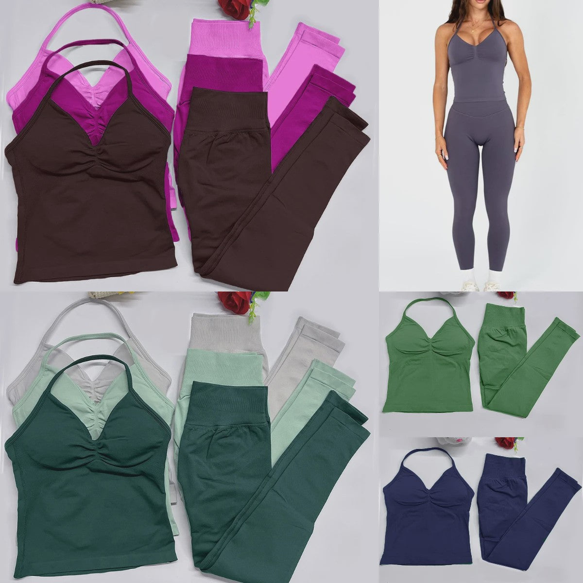 Dames Sportset: Backless Tanktop & Scrunch Seamless Legging