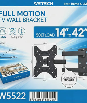 WETECH W5522 TV Wandsteun - Volledig Beweegbaar voor 14-42 Inch TV's, Max 50kg, VESA 50-100