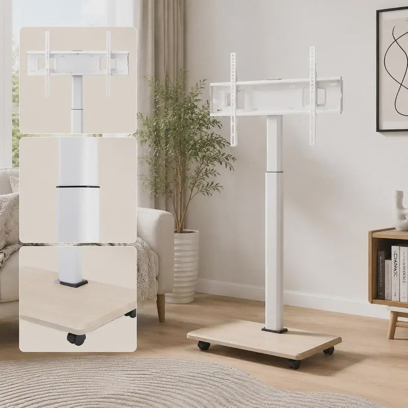 Verrijdbare TV Standaard met Draaibare Mount, In Hoogte Verstelbaar & Plank