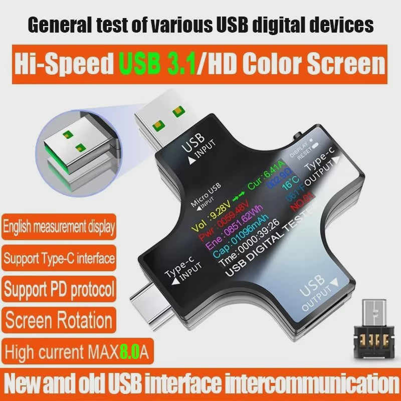 USB Tester Type-C PD Digitale Voltmeter Amperemeter - Meet Capaciteit & Stroom