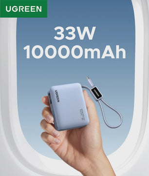 UGREEN Mini Powerbank 10000mAh met Ingebouwde USB-C Kabel - 33W PD Snelladen