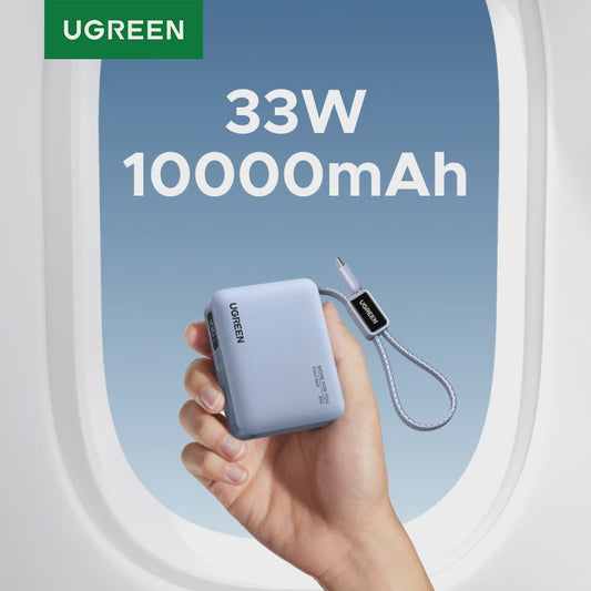 UGREEN Mini Powerbank 10000mAh met Ingebouwde USB-C Kabel - 33W PD Snelladen