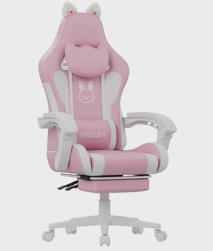 Ergonomische Gaming Chair met Kattenoren, Massagefunctie en Voetensteun - Roze
