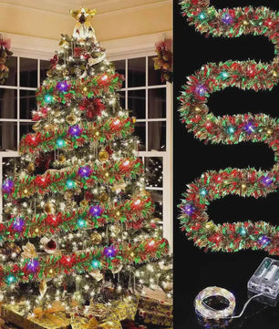 Kerst Slinger met LED Verlichting - Glanzend Metallic Decoratie voor Kerstboom & Huis
