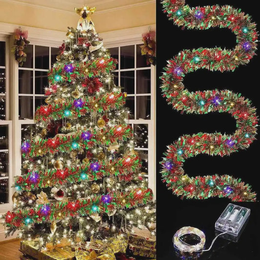 Kerst Slinger met LED Verlichting - Glanzend Metallic Decoratie voor Kerstboom & Huis
