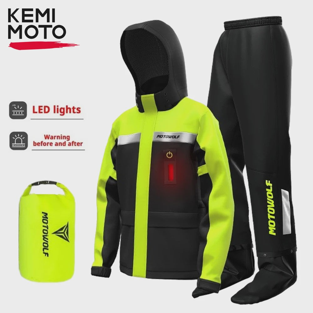 Motor Regenpak met LED Waarschuwing & Reflectie - Waterdicht & Ademend