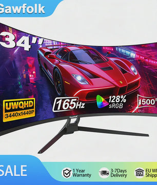 Gawfolk 34" Ultrawide Curved Gaming Monitor 165Hz UWQHD 1500R Curvature met FreeSync