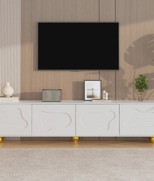 180cm Wit TV-meubel met Cloud Design, 4 Deuren, Geschikt voor 75-inch TV's