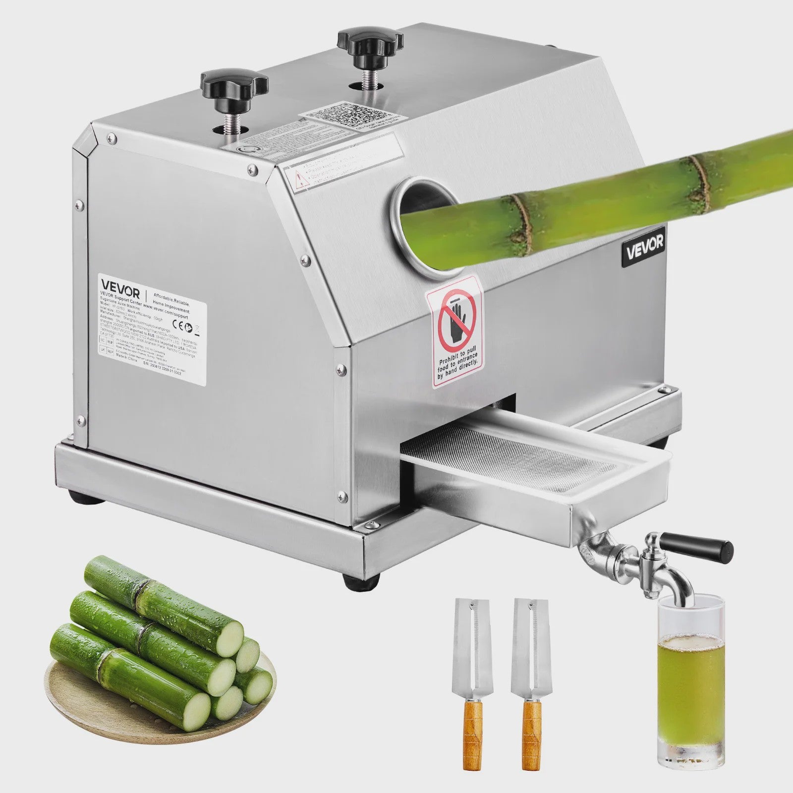 Professionele Suikerrietpers - Hoge Capaciteit (110 LBS/H) met 3 RVS Rollers & Grote Invoer (2.4")