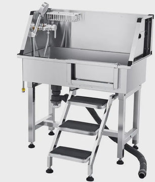 RVS Hondendouche & Wasstation 87cm met Ladder, Kraan en Douchekop - Professionele Dierenverzorging