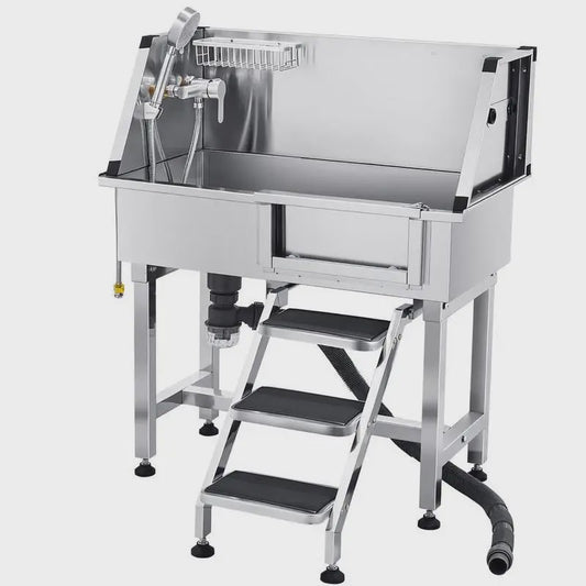 RVS Hondendouche & Wasstation 87cm met Ladder, Kraan en Douchekop - Professionele Dierenverzorging