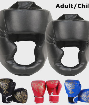 Professionele Bokshandschoenen & Helm Set voor Kinderen en Volwassenen - PU Leer