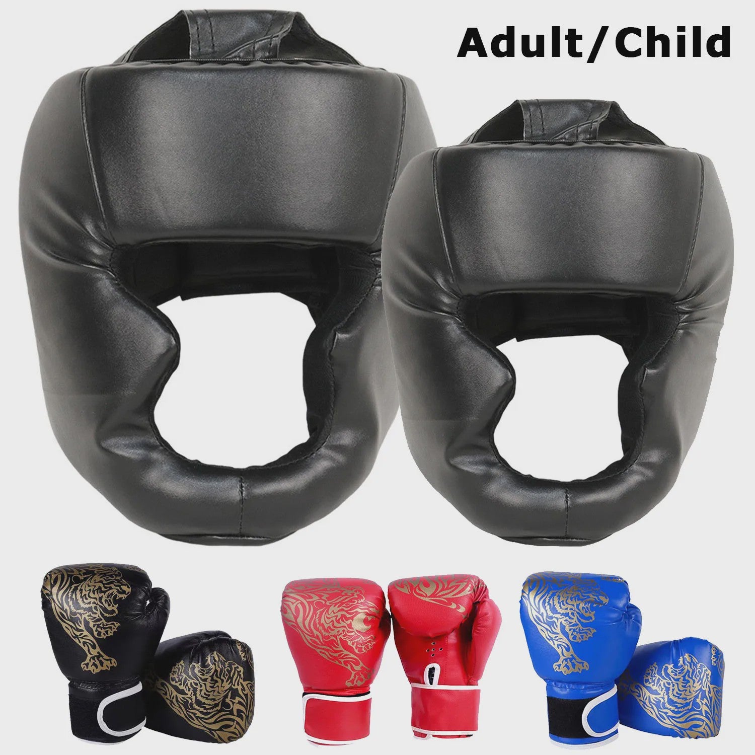Professionele Bokshandschoenen & Helm Set voor Kinderen en Volwassenen - PU Leer
