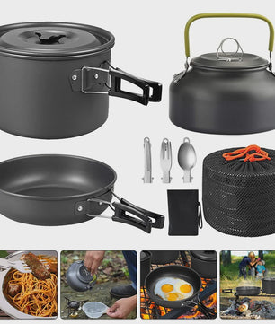 9-delige Camping Kookset: Draagbare Pan, Pot en Ketel voor Outdoor Avonturen