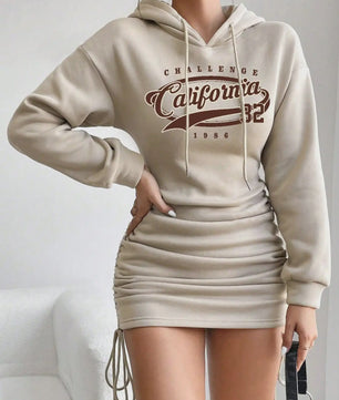Casual Hoodie Jurk met California Print en Ruches