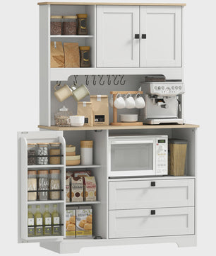 Homcom Keuken Serveertafel met 3 Deuren, 2 Lades en 8 Haken - Wit