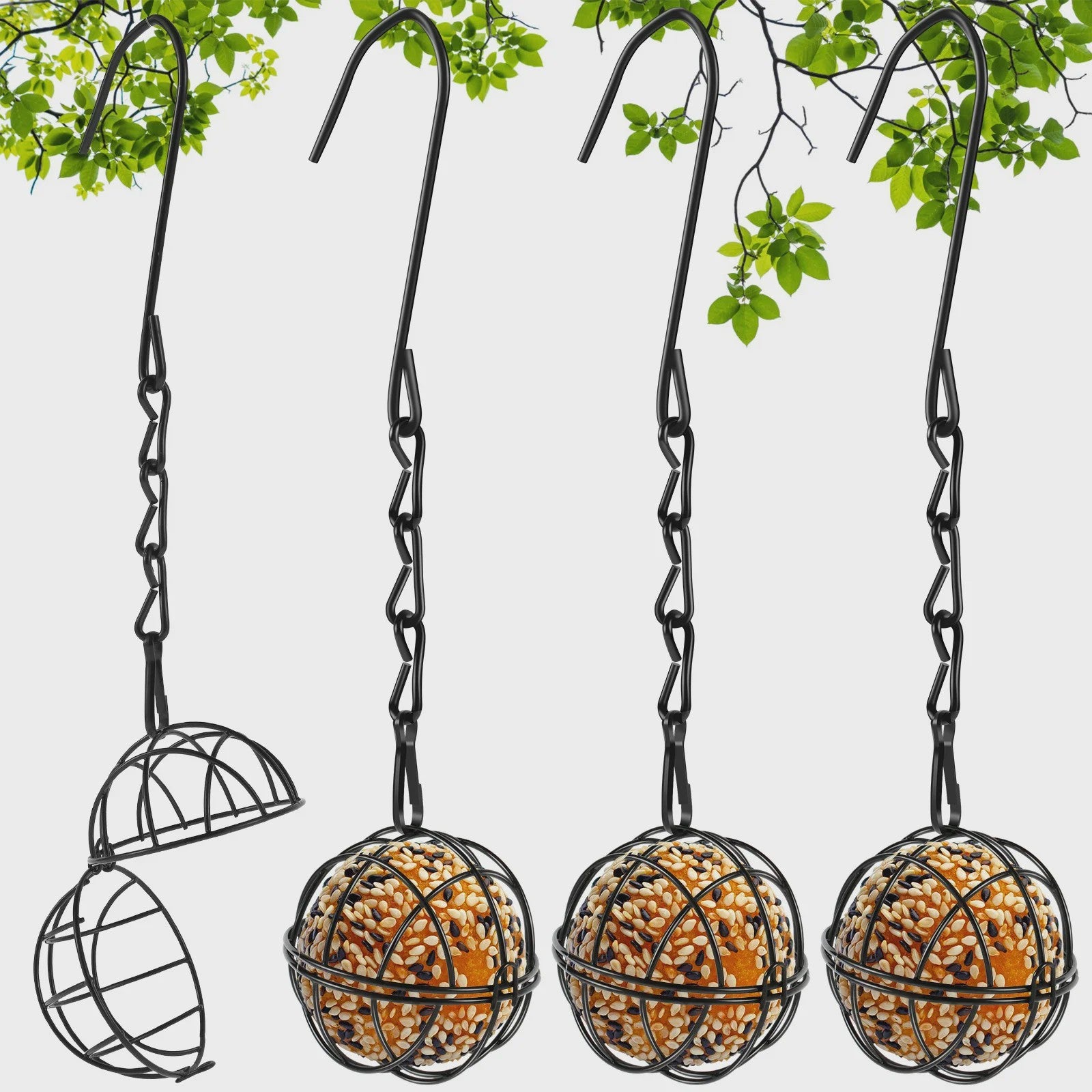Set van 4 Metalen Vogelvoer Bollen Houders met Ketting - Eekhoornbestendig
