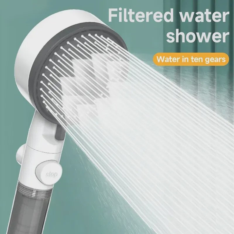 Luxe Douchekop met Waterfilter en 10 Waterstanden - Hoge Druk, Draagbaar & Eenvoudige Stop