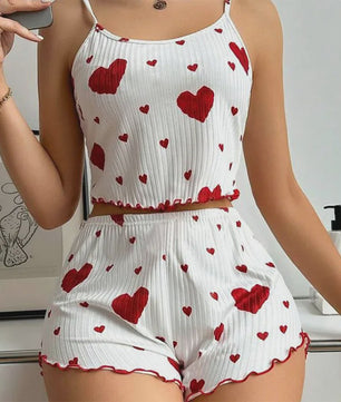 Dames Pyjama Set: 2-delig Tanktop & Shorts met Liefdesprint - Zacht & Ventilerend