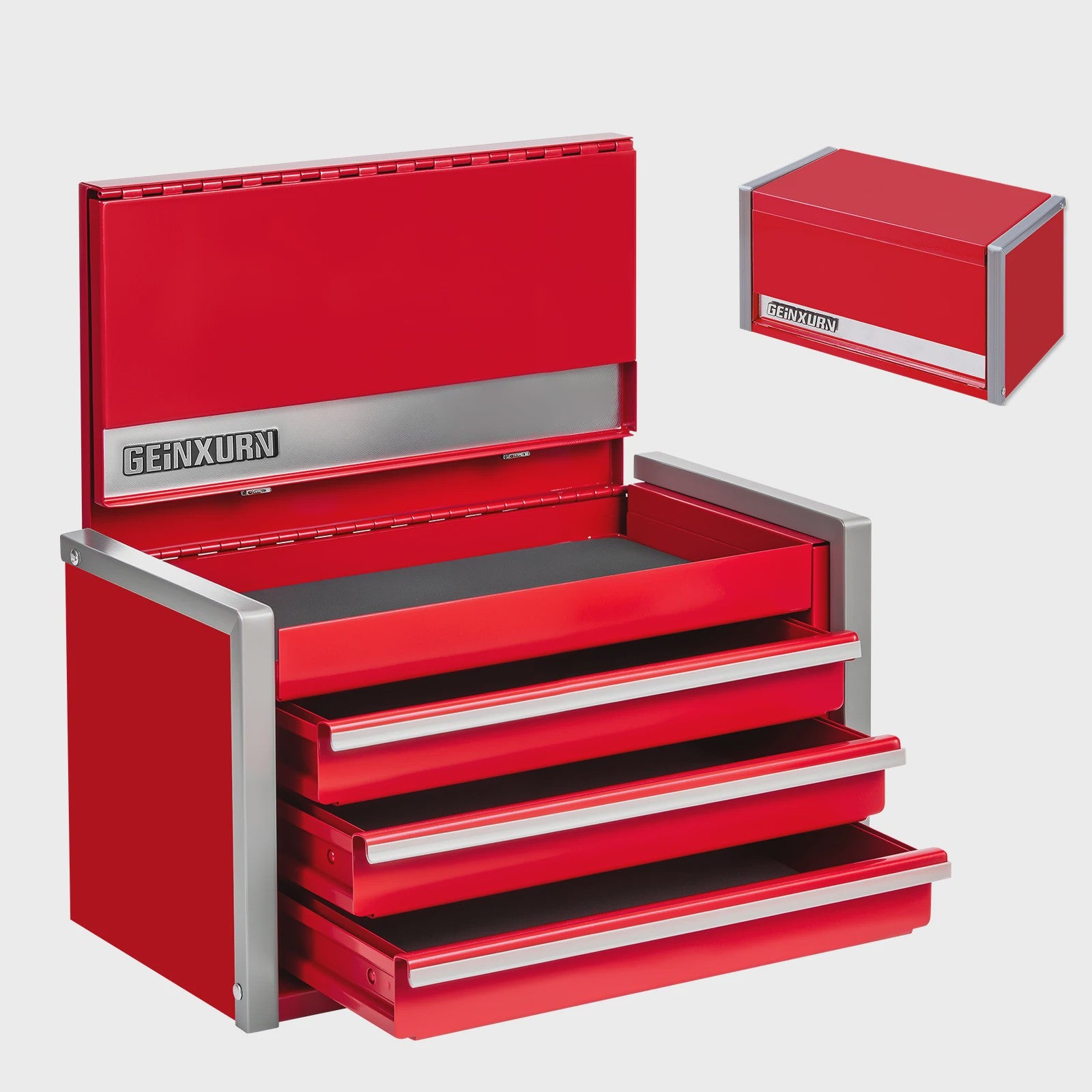 Geinxurn Mini Gereedschapskist - Compacte 3/5 Lades, Stapelbaar Staal, Rood