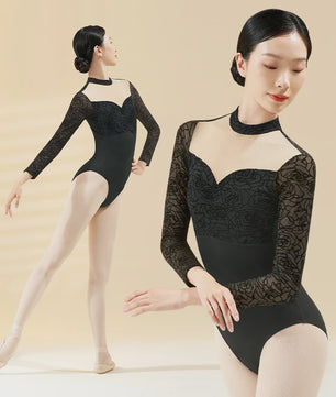 Dames Ballet Turnpakje met Lange Mouwen en Flockprint - Volledig Gevoerd