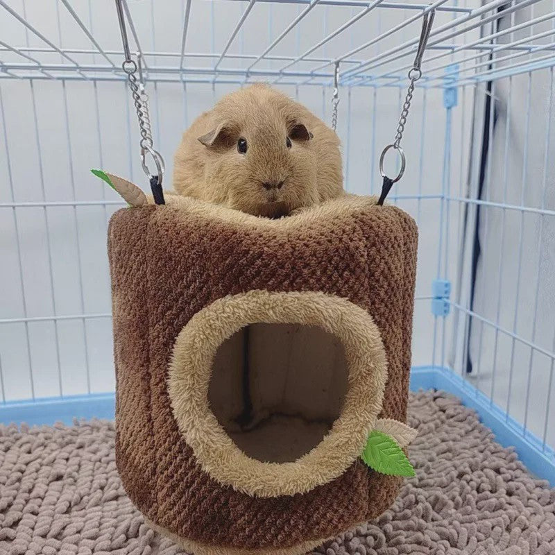 Zacht Hamster & Cavia Huisje Hangmat in Boomstam Design - Knus Knaagdier Nest
